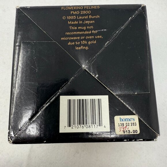 Laurel Burch Flowering Felines Cup 1993 Black Coffee Mug Colorful Cat Design Box - Picture 5 of 12